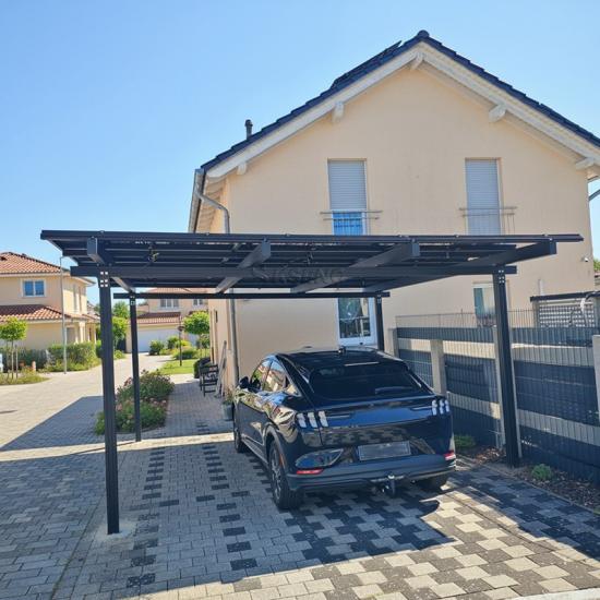 Modern solar carport for homes combining renewable energy production with functional outdoor parking coverage